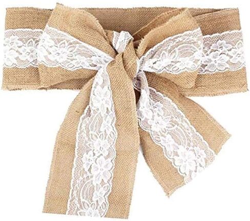 Mocca 5Pcs Burlap Lace Chair Sashes 6×94inch,Hessian Jute Chair Cover Bows Rustic Linen Lace Chair Bows for Wedding Decoration, Bridal Showers,Party, Home Decor in Kuwait