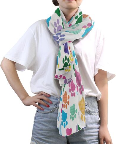 Fashion Colorful Dog Paw Print Chiffon Long Scarf Shawl Wrap in Saudi Arabia