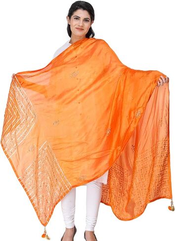 Silk Dupatta From Amritsar with Gota Patti, Floral Beads and Velvet Tassels on Edges in Saudi Arabia