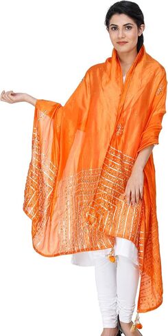 Silk Dupatta From Amritsar with Gota Patti, Floral Beads and Velvet Tassels on Edges in Saudi Arabia
