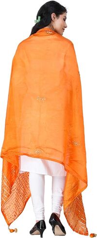 Silk Dupatta From Amritsar with Gota Patti, Floral Beads and Velvet Tassels on Edges in Saudi Arabia