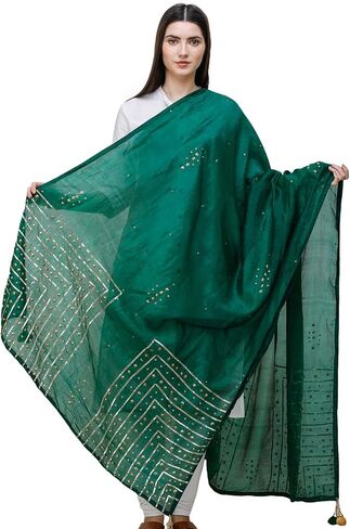 Silk Dupatta From Amritsar with Gota Patti, Floral Beads and Velvet Tassels on Edges in Saudi Arabia