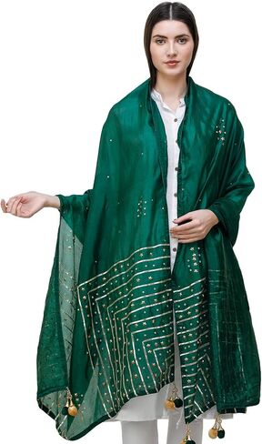 Silk Dupatta From Amritsar with Gota Patti, Floral Beads and Velvet Tassels on Edges in Saudi Arabia