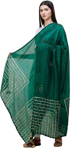 Silk Dupatta From Amritsar with Gota Patti, Floral Beads and Velvet Tassels on Edges in Saudi Arabia
