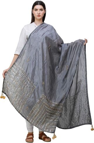 Silk Dupatta From Amritsar with Gota Patti, Floral Beads and Velvet Tassels on Edges in Saudi Arabia