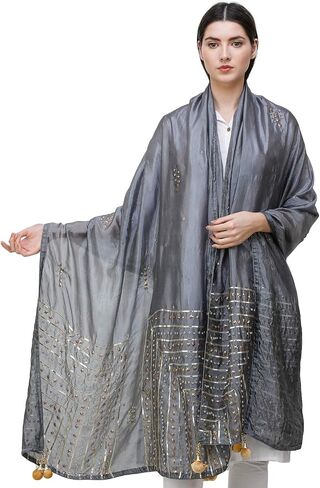 Silk Dupatta From Amritsar with Gota Patti, Floral Beads and Velvet Tassels on Edges in Saudi Arabia