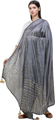 Silk Dupatta From Amritsar with Gota Patti, Floral Beads and Velvet Tassels on Edges in Saudi Arabia