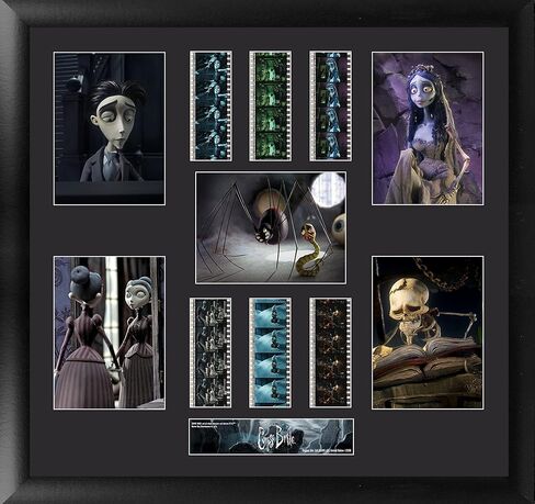 Tim Burton's Corpse Bride - عرض فني جداري ثلاثي مؤطر مقاس 11 بوصة × 20 بوصة من FilmCells - يضم ستة (6x) مشابك أفلام مقاس 35 مم - إصدار محدود مرخص رسميًا للتحصيل in Saudi Arabia