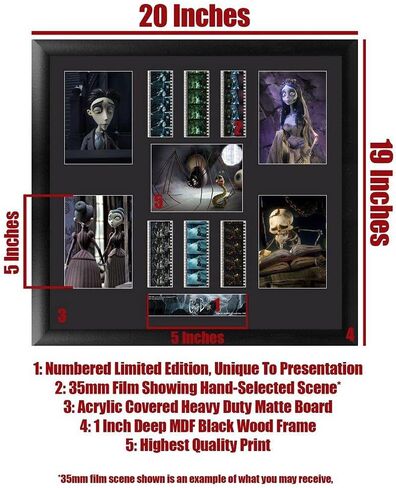 Tim Burton's Corpse Bride - عرض فني جداري ثلاثي مؤطر مقاس 11 بوصة × 20 بوصة من FilmCells - يضم ستة (6x) مشابك أفلام مقاس 35 مم - إصدار محدود مرخص رسميًا للتحصيل in Saudi Arabia