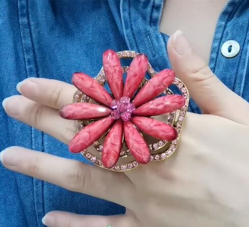 Exaggerated Flower Statement Ring for Women Girls Gold Plated Colorful CZ Rhinestone Birthstone Big Cherry Blossom Petals Finger Rings Fashion Art Deco Jewelry Gift for Christmas Festival Cocktail Party in Saudi Arabia