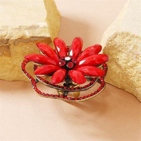Exaggerated Flower Statement Ring for Women Girls Gold Plated Colorful CZ Rhinestone Birthstone Big Cherry Blossom Petals Finger Rings Fashion Art Deco Jewelry Gift for Christmas Festival Cocktail Party in Saudi Arabia