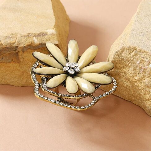 Exaggerated Flower Statement Ring for Women Girls Gold Plated Colorful CZ Rhinestone Birthstone Big Cherry Blossom Petals Finger Rings Fashion Art Deco Jewelry Gift for Christmas Festival Cocktail Party in Saudi Arabia