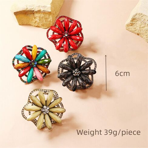 Exaggerated Flower Statement Ring for Women Girls Gold Plated Colorful CZ Rhinestone Birthstone Big Cherry Blossom Petals Finger Rings Fashion Art Deco Jewelry Gift for Christmas Festival Cocktail Party in Saudi Arabia