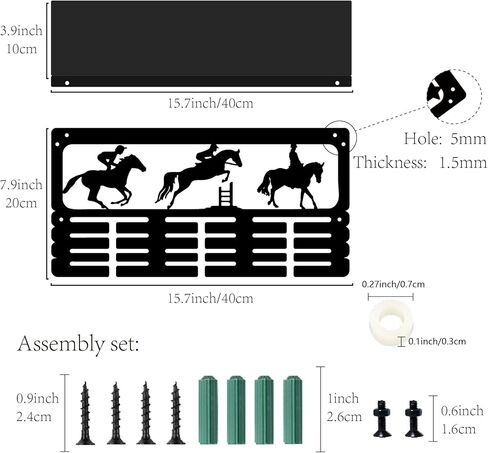 CREATCABIN حامل ميدالية الفروسية حامل ميدالية رف الكأس مع حامل رف رياضي 4 صفوف مثبت على الحائط يحمل 70+ ميداليات للرجال والنساء رف جوائز الفروسية 15.7 × 7.9 بوصة in Kuwait