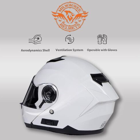 خوذات ميلووكي MPH9816DOT 'Breeze' خوذة بيضاء متقدمة للدراجات النارية للرجال والنساء مع قناع منسدل in Kuwait