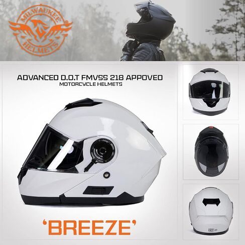 خوذات ميلووكي MPH9816DOT 'Breeze' خوذة بيضاء متقدمة للدراجات النارية للرجال والنساء مع قناع منسدل in Kuwait