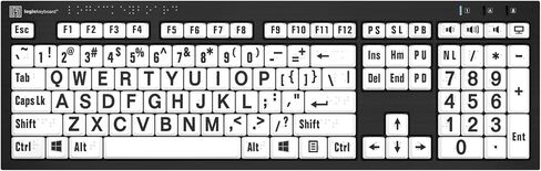 لوحة مفاتيح Logickeyboard مع أبجدية بطريقة برايل مكونة من 6 نقاط وتخطيط طباعة كبير | بما في ذلك مصباح لوحة المفاتيح LogicLight™ | USB سلكي | محور USB مدمج | متوافق مع أجهزة الكمبيوتر التي تعمل بنظام Windows in Kuwait