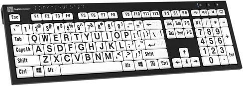 لوحة مفاتيح Logickeyboard مع أبجدية بطريقة برايل مكونة من 6 نقاط وتخطيط طباعة كبير | بما في ذلك مصباح لوحة المفاتيح LogicLight™ | USB سلكي | محور USB مدمج | متوافق مع أجهزة الكمبيوتر التي تعمل بنظام Windows in Kuwait