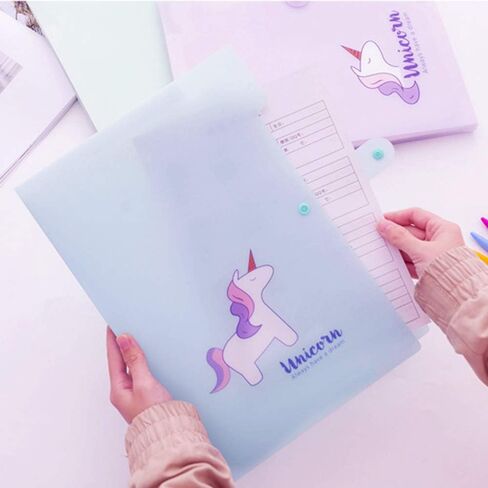 مجلد ملفات 5 جيوب - حرف وحيد القرن لطيف A4 أكورديون موسع ملف ورقي لتنظيم المستندات مع غطاء (وردي) in Kuwait