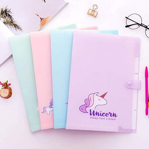 مجلد ملفات 5 جيوب - حرف وحيد القرن لطيف A4 أكورديون موسع ملف ورقي لتنظيم المستندات مع غطاء (وردي) in Kuwait