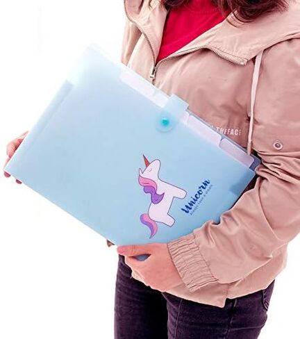 مجلد ملفات 5 جيوب - حرف وحيد القرن لطيف A4 أكورديون موسع ملف ورقي لتنظيم المستندات مع غطاء (وردي) in Kuwait