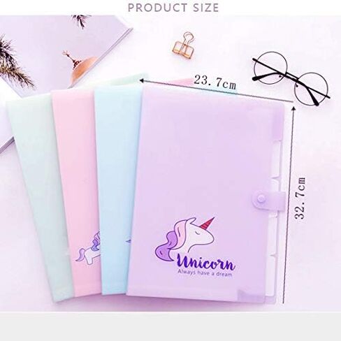 مجلد ملفات 5 جيوب - حرف وحيد القرن لطيف A4 أكورديون موسع ملف ورقي لتنظيم المستندات مع غطاء (وردي) in Kuwait