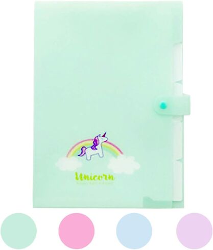 مجلد ملفات 5 جيوب - حرف وحيد القرن لطيف A4 أكورديون موسع ملف ورقي لتنظيم المستندات مع غطاء (وردي) in Kuwait