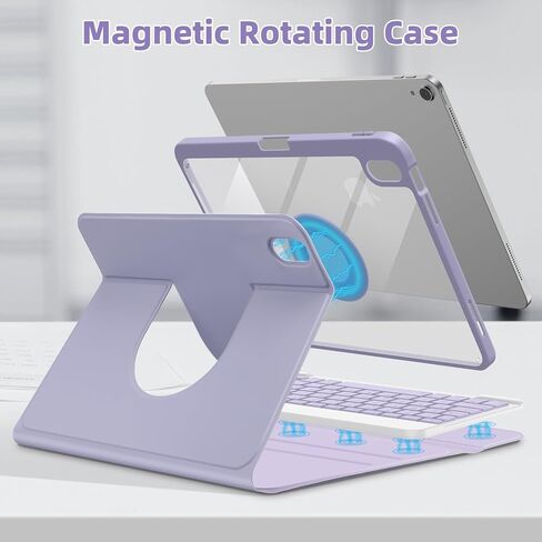 حافظة GOOJODOQ الجيل العاشر مع لوحة مفاتيح، iPad 10th Gen 10.9 بوصة 2022 حافظة دوارة ولوحة مفاتيح بلوتوث قابلة للفصل مع حامل أقلام لإصدار 10.9 بوصة 2022 A2696 A2757 A2777-Purple in Kuwait