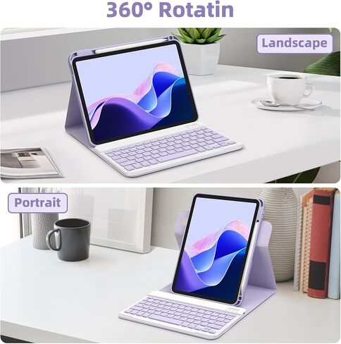 حافظة GOOJODOQ الجيل العاشر مع لوحة مفاتيح، iPad 10th Gen 10.9 بوصة 2022 حافظة دوارة ولوحة مفاتيح بلوتوث قابلة للفصل مع حامل أقلام لإصدار 10.9 بوصة 2022 A2696 A2757 A2777-Purple in Kuwait