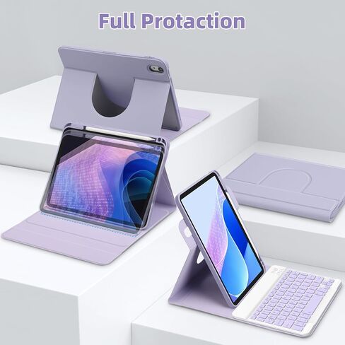 حافظة GOOJODOQ الجيل العاشر مع لوحة مفاتيح، iPad 10th Gen 10.9 بوصة 2022 حافظة دوارة ولوحة مفاتيح بلوتوث قابلة للفصل مع حامل أقلام لإصدار 10.9 بوصة 2022 A2696 A2757 A2777-Purple in Kuwait