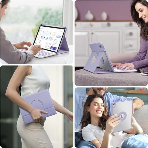 حافظة GOOJODOQ الجيل العاشر مع لوحة مفاتيح، iPad 10th Gen 10.9 بوصة 2022 حافظة دوارة ولوحة مفاتيح بلوتوث قابلة للفصل مع حامل أقلام لإصدار 10.9 بوصة 2022 A2696 A2757 A2777-Purple in Kuwait