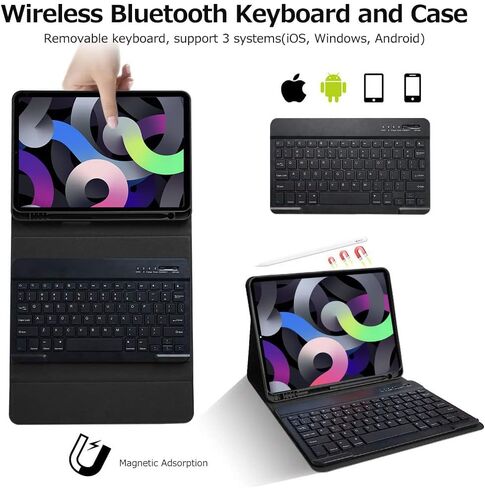 حافظة لوحة مفاتيح لجهاز iPad Pro 11 بوصة (الجيل الرابع 2022)، حافظة iPad Air الجيل الخامس/الرابع مع لوحة مفاتيح، حافظة لوحة مفاتيح لجهاز iPad Pro 11 بوصة 2021 (الجيل الثالث)/الجيل الثاني/الأول - لوحة مفاتيح لاسلكية - حامل أقلام مدمج in Kuwait