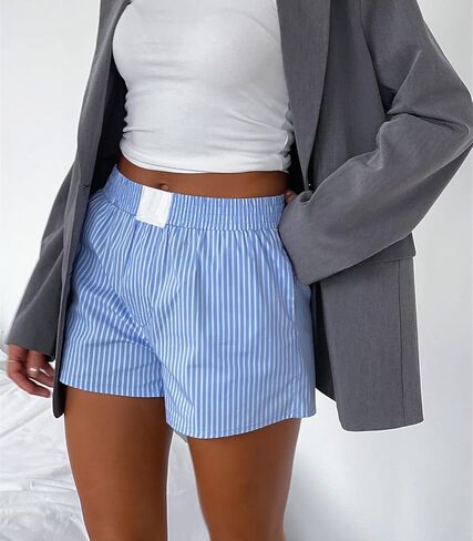 Argeousgor Women Y2k Lounge Shorts Stripe Print Button Front Boxer Shorts Low Waist Pajama Bottoms Sleepwear in Saudi Arabia