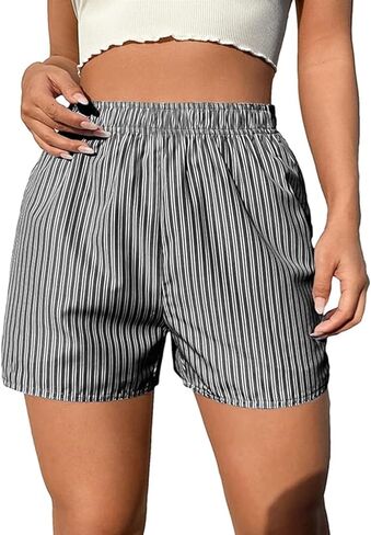 Argeousgor Women Y2k Lounge Shorts Stripe Print Button Front Boxer Shorts Low Waist Pajama Bottoms Sleepwear in Saudi Arabia