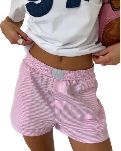 Argeousgor Women Y2k Lounge Shorts Stripe Print Button Front Boxer Shorts Low Waist Pajama Bottoms Sleepwear in Saudi Arabia