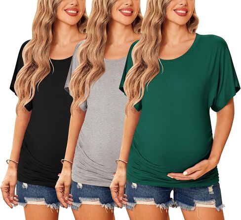 Ekouaer Maternity Shirts 3 Packs Dolman Sleeve Side Ruched Tops Clothes in Saudi Arabia