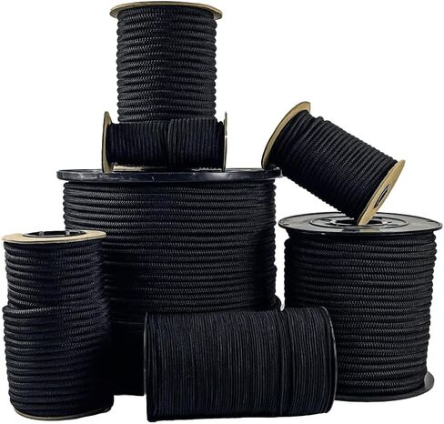 حبل بنجي أسود بمقبض ماسي من SGT KNOTS - سلك مطاطي مطاطي بنسبة 100% وحبل صدمات بنجي ماص للتخييم، وسطح قوارب الكاياك، والحرفية (1/8 بوصة × 100 قدم) in Kuwait