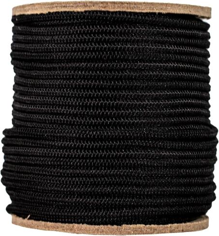 حبل بنجي أسود بمقبض ماسي من SGT KNOTS - سلك مطاطي مطاطي بنسبة 100% وحبل صدمات بنجي ماص للتخييم، وسطح قوارب الكاياك، والحرفية (1/8 بوصة × 100 قدم) in Kuwait