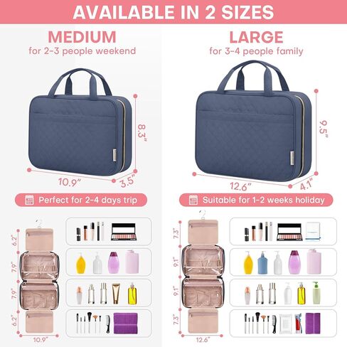 حقيبة أدوات الزينة للسفر للنساء، حقيبة مستحضرات التجميل المحمولة مع خطاف تعليق، أساسيات السفر 3 في 1 حقيبة سفر منظمة للملحقات والشامبو وحاوية كاملة الحجم وأدوات الزينة in Kuwait