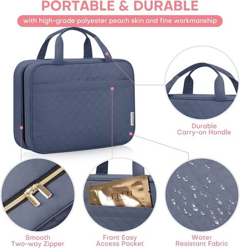 حقيبة أدوات الزينة للسفر للنساء، حقيبة مستحضرات التجميل المحمولة مع خطاف تعليق، أساسيات السفر 3 في 1 حقيبة سفر منظمة للملحقات والشامبو وحاوية كاملة الحجم وأدوات الزينة in Kuwait