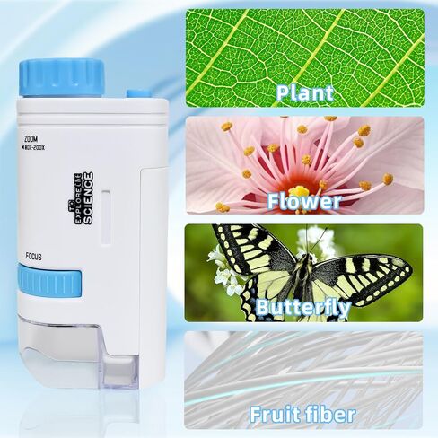 مجهر الجيب Maxee، مجهر صغير محمول باليد 80x-200x للأطفال مزود بمصابيح LED، 8 عينات شرائح للأطفال والطلاب البالغين in Kuwait