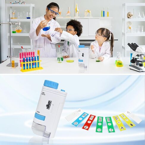 مجهر الجيب Maxee، مجهر صغير محمول باليد 80x-200x للأطفال مزود بمصابيح LED، 8 عينات شرائح للأطفال والطلاب البالغين in Kuwait