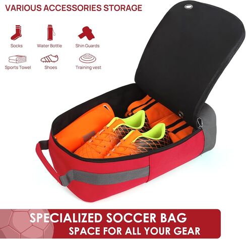brooman Youth Adult Soccer Shoe Bag Sport Gear Waterproof Zippered Shoe Storage Organizer for Gym Golf Football Travel (Black) in Saudi Arabia
