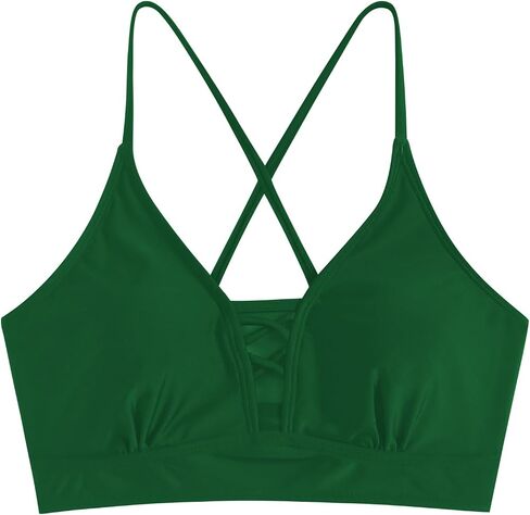 ZAFUL Women Mesh Bikini Top Only Lace Up Criss Cross Tie Back Swim Crop Top Full Coverage Bathing Suit Top in Saudi Arabia