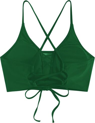 ZAFUL Women Mesh Bikini Top Only Lace Up Criss Cross Tie Back Swim Crop Top Full Coverage Bathing Suit Top in Saudi Arabia