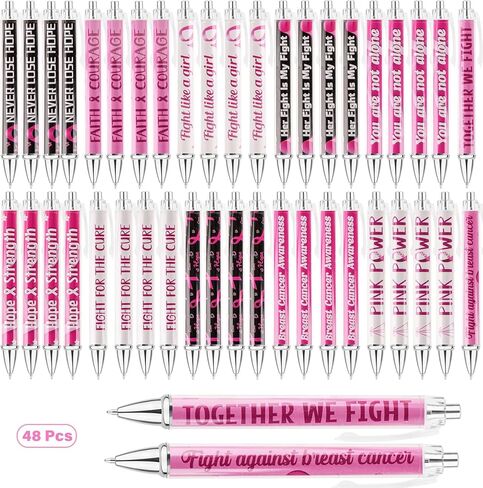 Ballpoint Pens, 24pcs Breast Cancer Awareness Bulk Items Pens Pink Faith Message Retractable Pens Black Ink Bulk Pens 2023 for Women Girls Gift Public Events Charity Office Supplies in Saudi Arabia