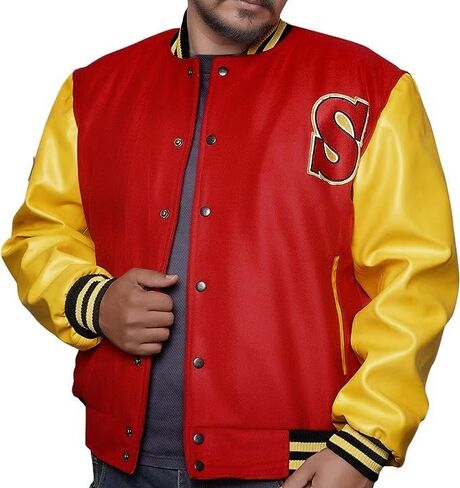 Men's Crows Varsity Letterman Bomber Red Yellow Lightweight Jacket in Saudi Arabia