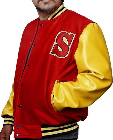 Men's Crows Varsity Letterman Bomber Red Yellow Lightweight Jacket in Saudi Arabia