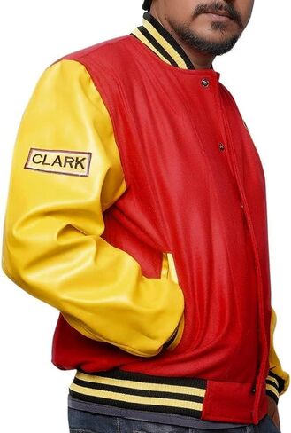 Men's Crows Varsity Letterman Bomber Red Yellow Lightweight Jacket in Saudi Arabia