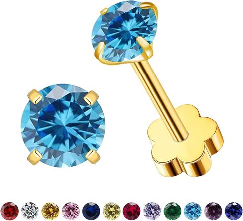 Flower Screw Back Birthstone Stud Earrings for Women Girls, 3mm G23 Tiny CZ Flat Back Stud Earrings, Screw Back Helix Earrings (Gold, 1.Jan-Garnet) in Kuwait